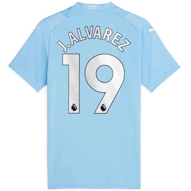 Camisa Manchester City Titular I 23/24 - Puma Torcedor Masculina Personalizada J.ALVAREZ N°19