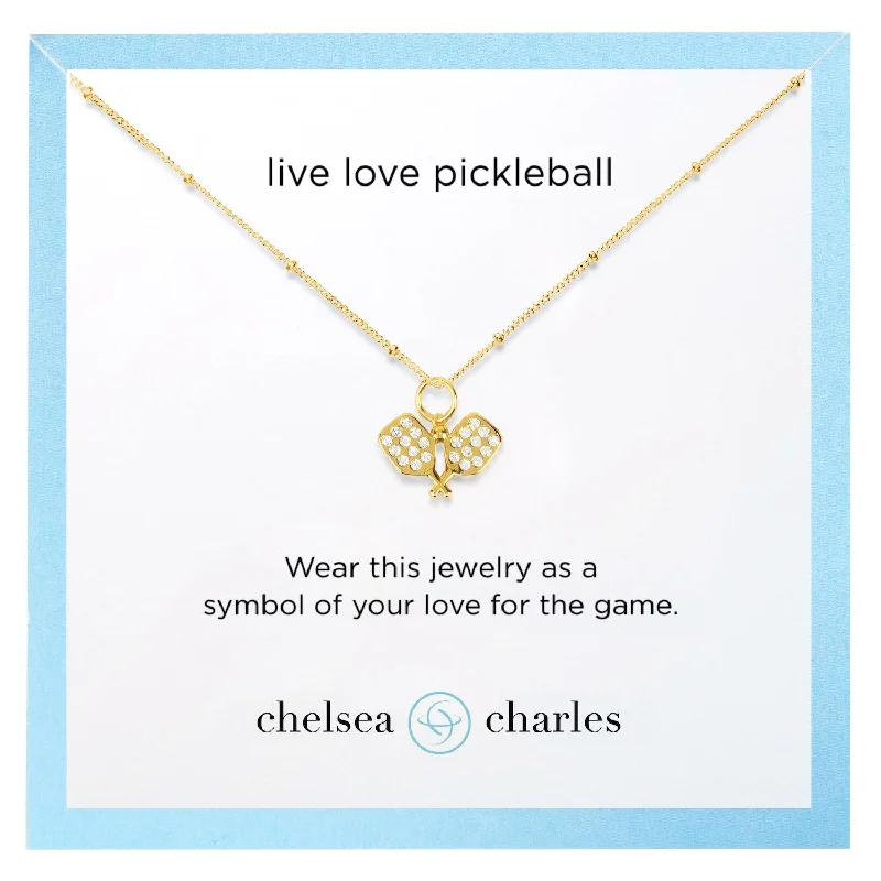 CC Sport Pavé Pickleball Charm Necklace - Gold