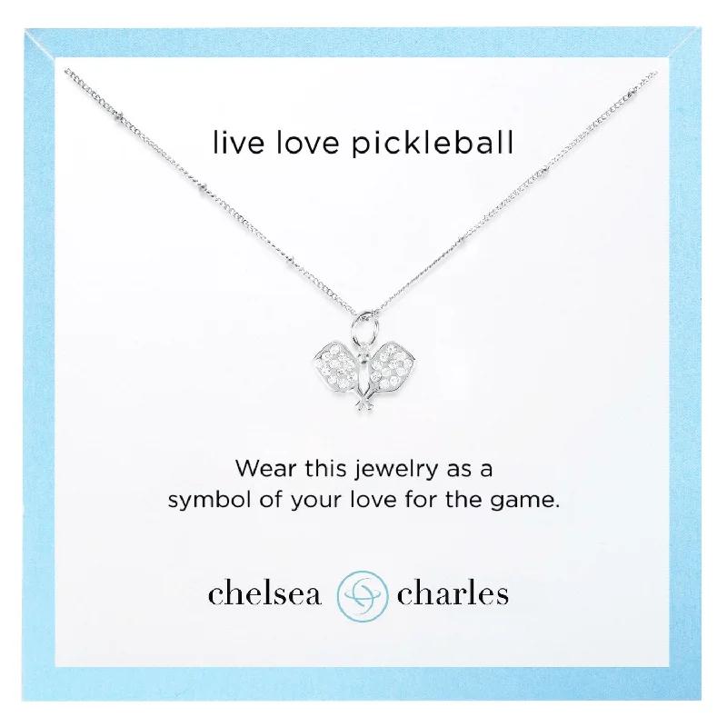 CC Sport Pavé Pickleball Charm Necklace - Silver