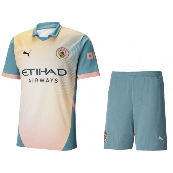 Conjunto Infantil Manchester City lV 2023/24 Azul - Modelo Torcedor