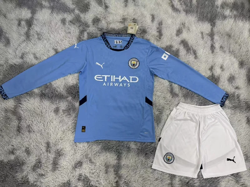 Kit Infantil Manchester City Home Manga Longa 24/25 Puma Unissex - Azul Claro