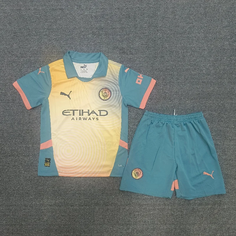 Kit Infantil Manchester City Fourth 24/25 Unissex Puma - Amarelo e Verde