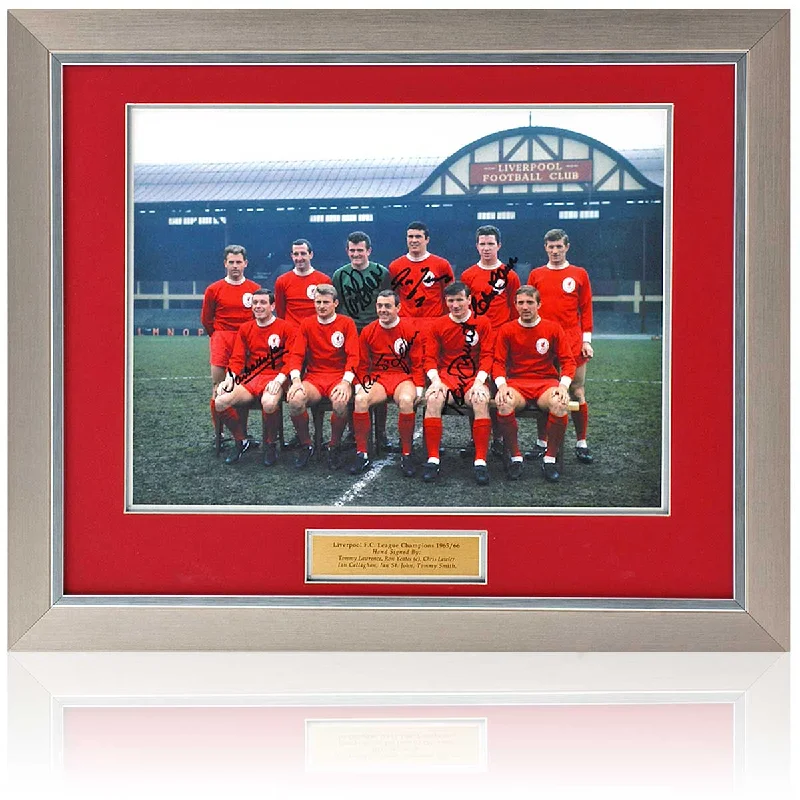 Liverpool 1966 Football League Winners Hand Signed by 6 Legends 16x12" Photograph COA