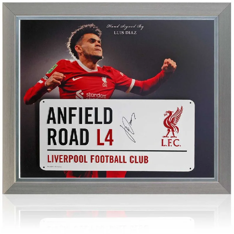 Luis Diaz Liverpool Anfield Road Hand Signed Street Sign Presentation AFTAL COA