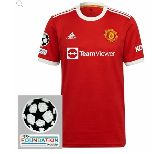 MAnchester United  Home Shirt 2021-2022 inc. UCL Starball + UEFA Foundation Patches