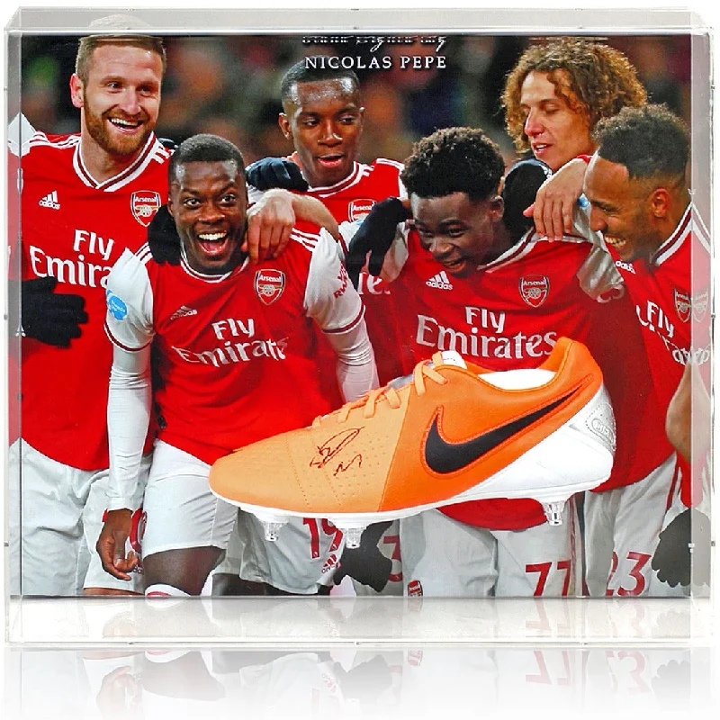 Nicolas Pepe Arsenal FA Cup Winner Hand Signed Football Boot Large Display AFTAL COA