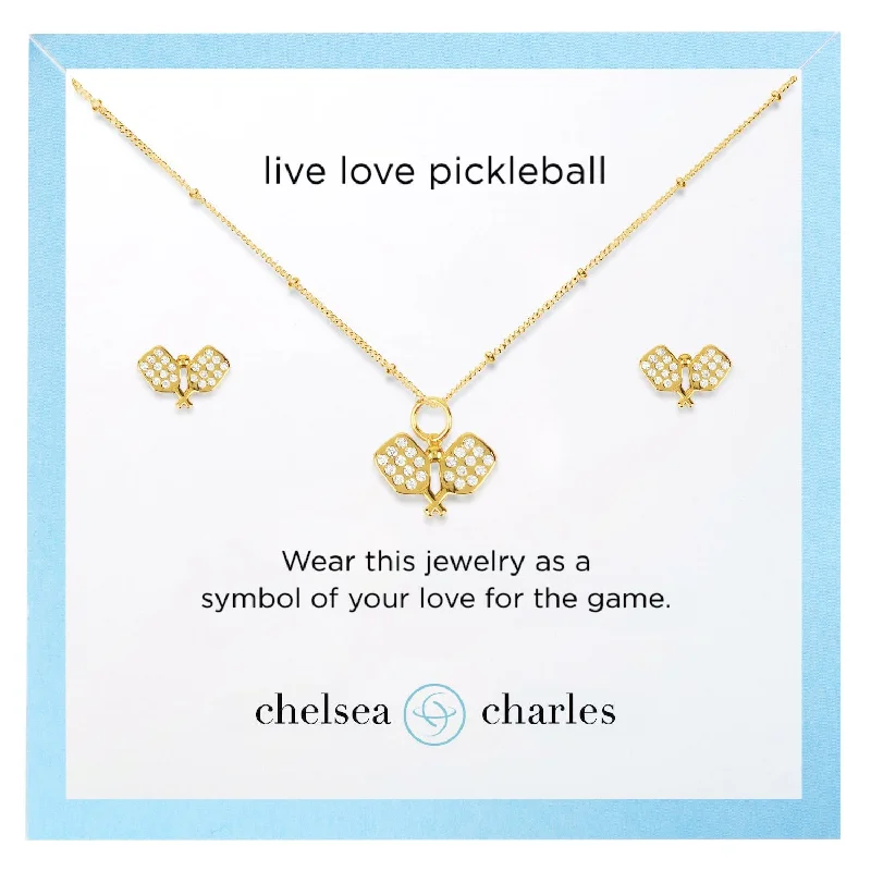 CC Sport Pavé Pickleball Necklace and Earrings Gift Set - Gold