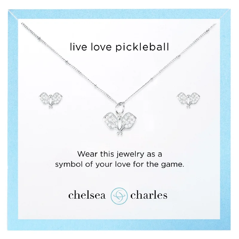 CC Sport Pavé Pickleball Necklace and Earrings Gift Set - Silver