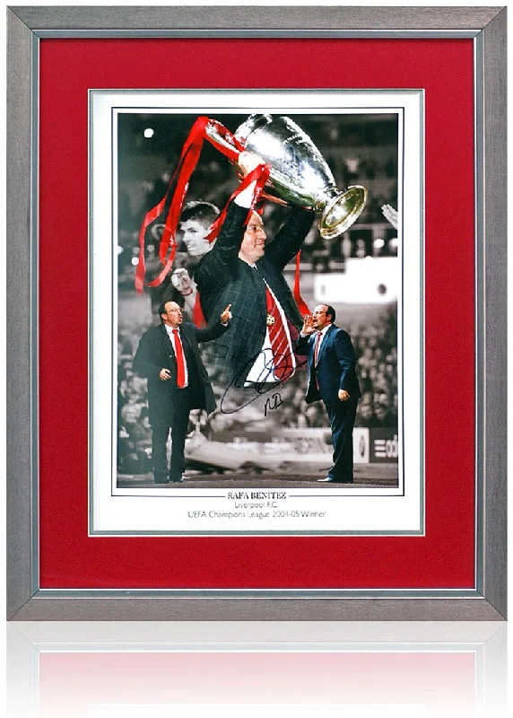 Rafa Benitez Liverpool Hand Signed 2005 European Cup 16x12'' Montage AFTAL COA