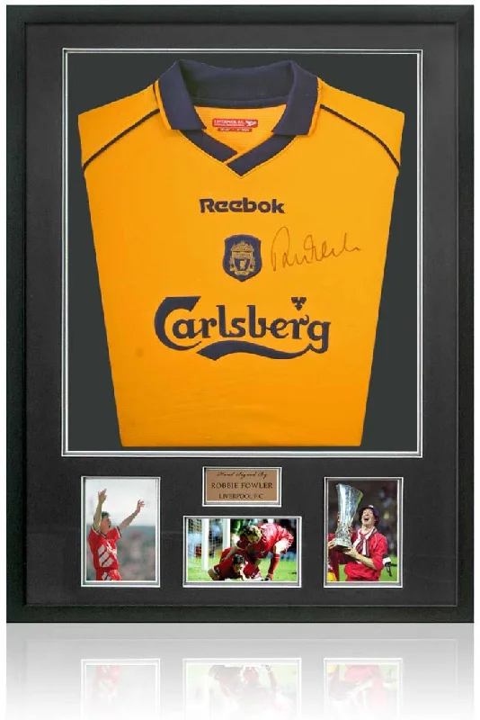 Robbie Fowler Liverpool Legend Hand Signed Framed 2001 Treble Shirt AFTAL COA