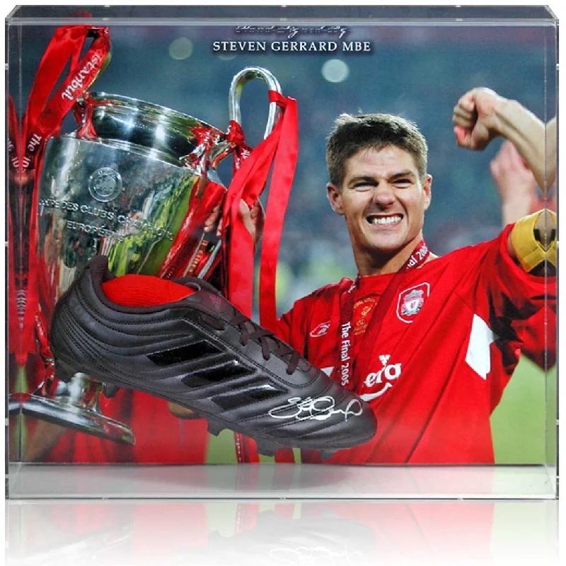 Steven Gerrard Liverpool Hand Signed Football Boot Large Display AFTAL COA